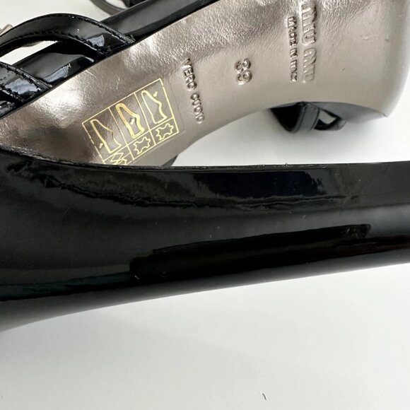 MIU MIU Black/Silver Patent Leather T-Strap Platform Sandals Heels Size 39 - Picture 14 of 14